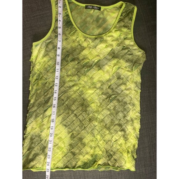 Only Nine Petite Sleeveless Ruffled Blouse Green Textured Striped Size S Top - Picture 8 of 9